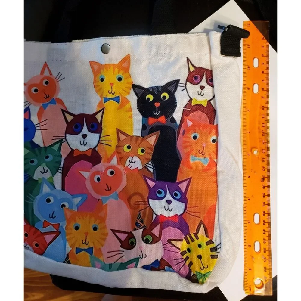 CATS Canvas Book Bag Carry Hand & Shoulder Straps Tote Crossbody
